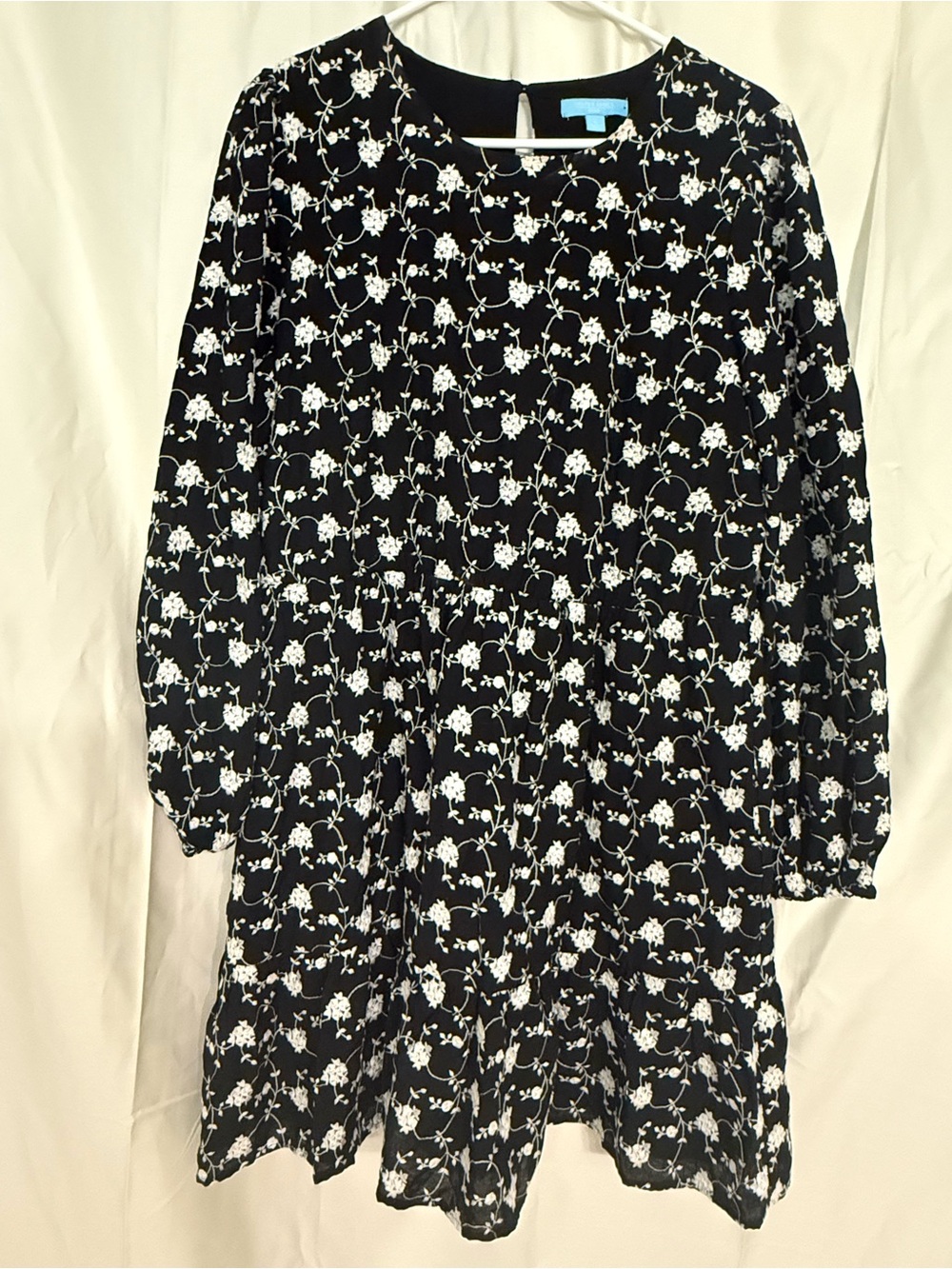 Draper James RSVP Black White Embroidered Floral Long Sleeve Dress L
